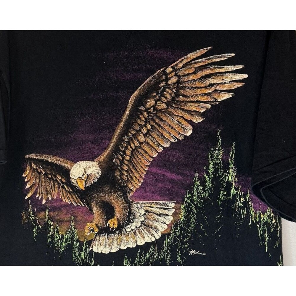 Rare Vintage 90s Hazelwood Eagle Mens XL Black Shirt Short Sleeve Single Stitch - Picture 3 of 9